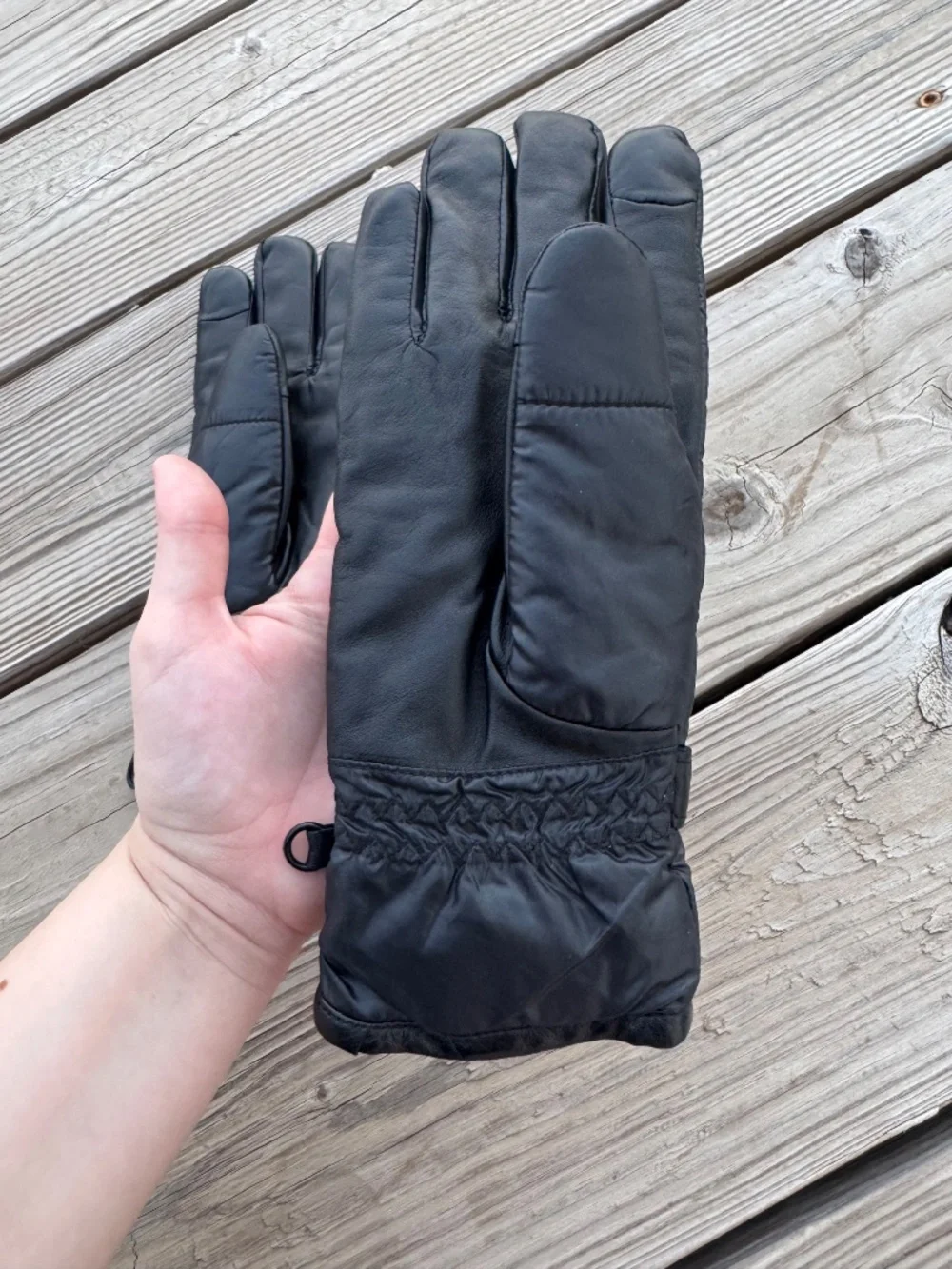 Michael Kors Black Quilted Puffer & Leather Winter Gloves size S
